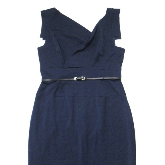 NWT Black Halo Jackie in Eclipse Stretch Gabardine Belted Sheath Dress 14 $375 - Picture 4 of 10